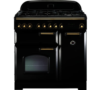 RANGEMASTER  Classic Deluxe 90 Dual Fuel Range Cooker - Black & Brass